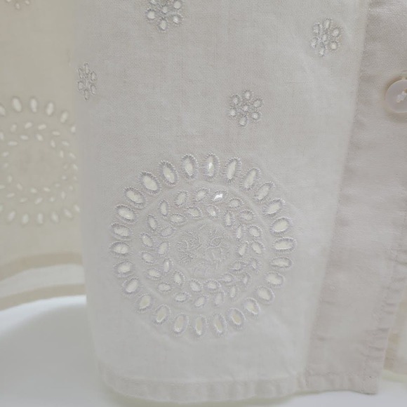 Kate Hill‎ Women’s White Linen Eyelet Collared Blouse 16W - Picture 4 of 10